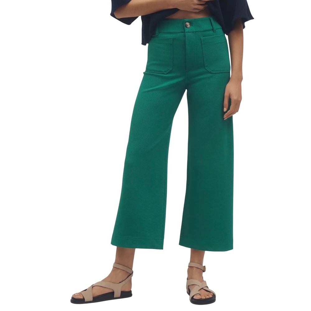 NWT Maeve by Anthropologie The Colette Cropped Wide-Leg Pants Kelly Green 24